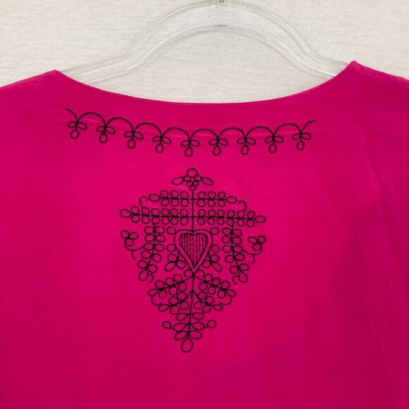 Silk Assets Diane Von Furstenberg Pink Black Embroidered Silk Relaxed Top Small - Picture 8 of 9